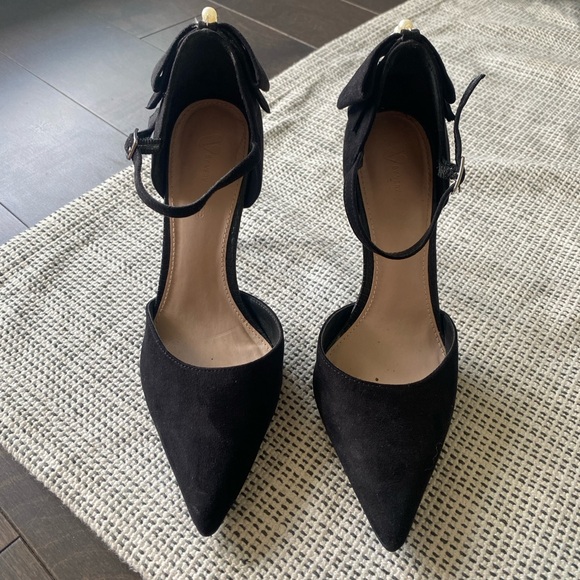 Black high heels shoes - UK Size 5 / US 7 - 8 inch heel - pearls & bow back - Picture 2 of 6